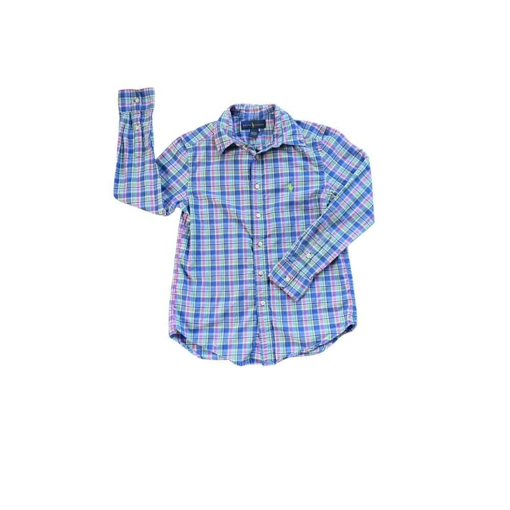 Boys Ralph Lauren Plaid Button Down Shirt Blue Pink Green Size 8